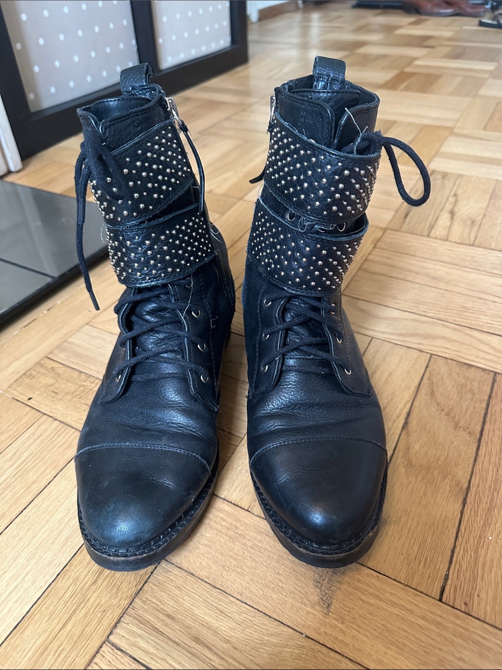 Rebecca Minkoff Black Studded Lace-Up Combat Boots